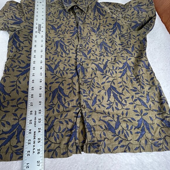 Reyn Spooner Mens Button Up Hawaiian Shirt Large Leaf Print Green/Blue Cotton - Picture 7 of 7